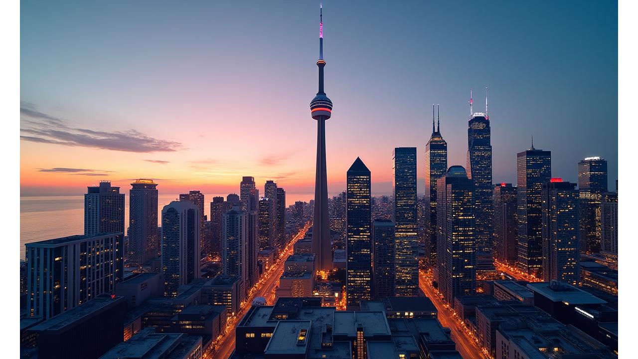 Modern Toronto skyline at sunset, representing Northern Pixels AI's roots in Canada's tech hub.
