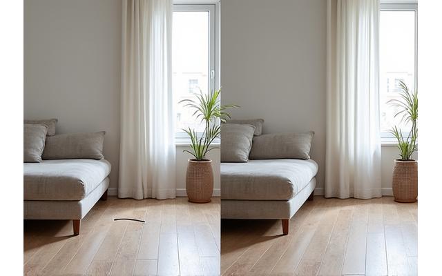Before and after image demonstrating smart object removal from a street scene