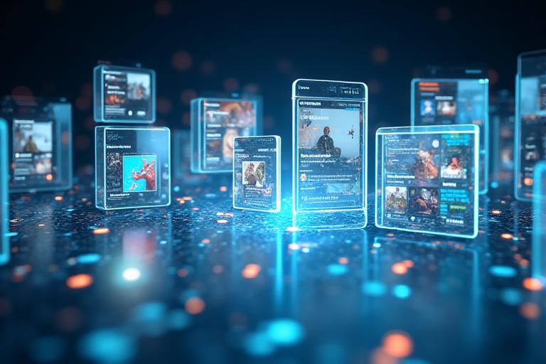 AI-generated social media feed montage showcasing varied content types for Instagram, TikTok, and LinkedIn with high engagement metrics