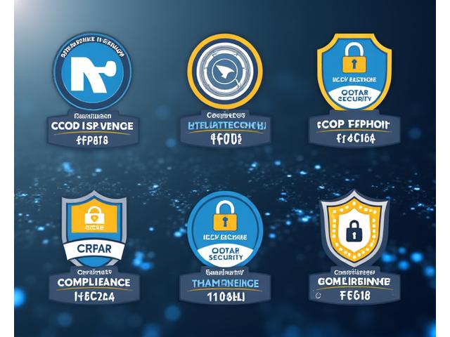A collection of security compliance badges and certifications like SOC 2, ISO, and GDPR arranged cleanly, emphasizing data protection.