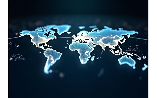 Stylized world map with glowing connections, highlighting Toronto as a hub, symbolizing Northern Pixels AI's global reach from its local base.