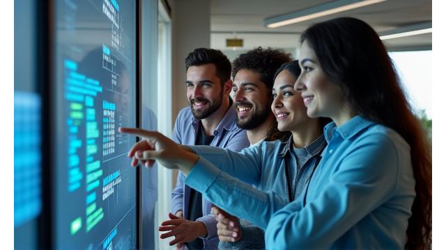 Diverse team of Northern Pixels AI support and development professionals collaborating in a modern office, symbolizing commitment to client success.