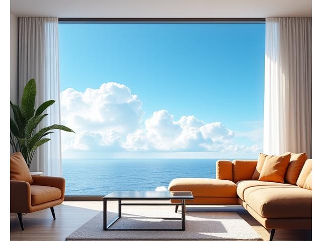 AI-enhanced real estate interior with bright lighting and virtual furniture