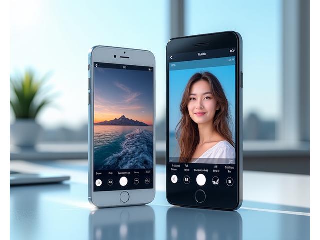 Two smartphones, one iOS and one Android, displaying Northern Pixels AI photo editing app with before-and-after photo enhancements