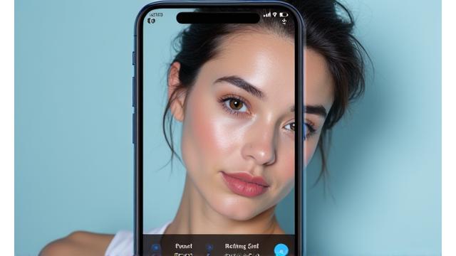 Mobile app screenshot showing studio photo editing features like portrait retouching and background blur