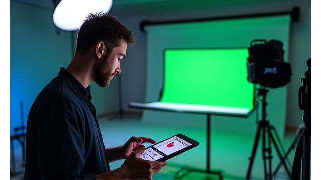 Photo of a commercial photographer setting up a product shoot