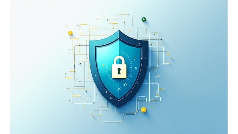 Abstract illustration of data privacy and protection, showing interlocking shields and digital lock icons, symbolizing strong security and commitment to user data.