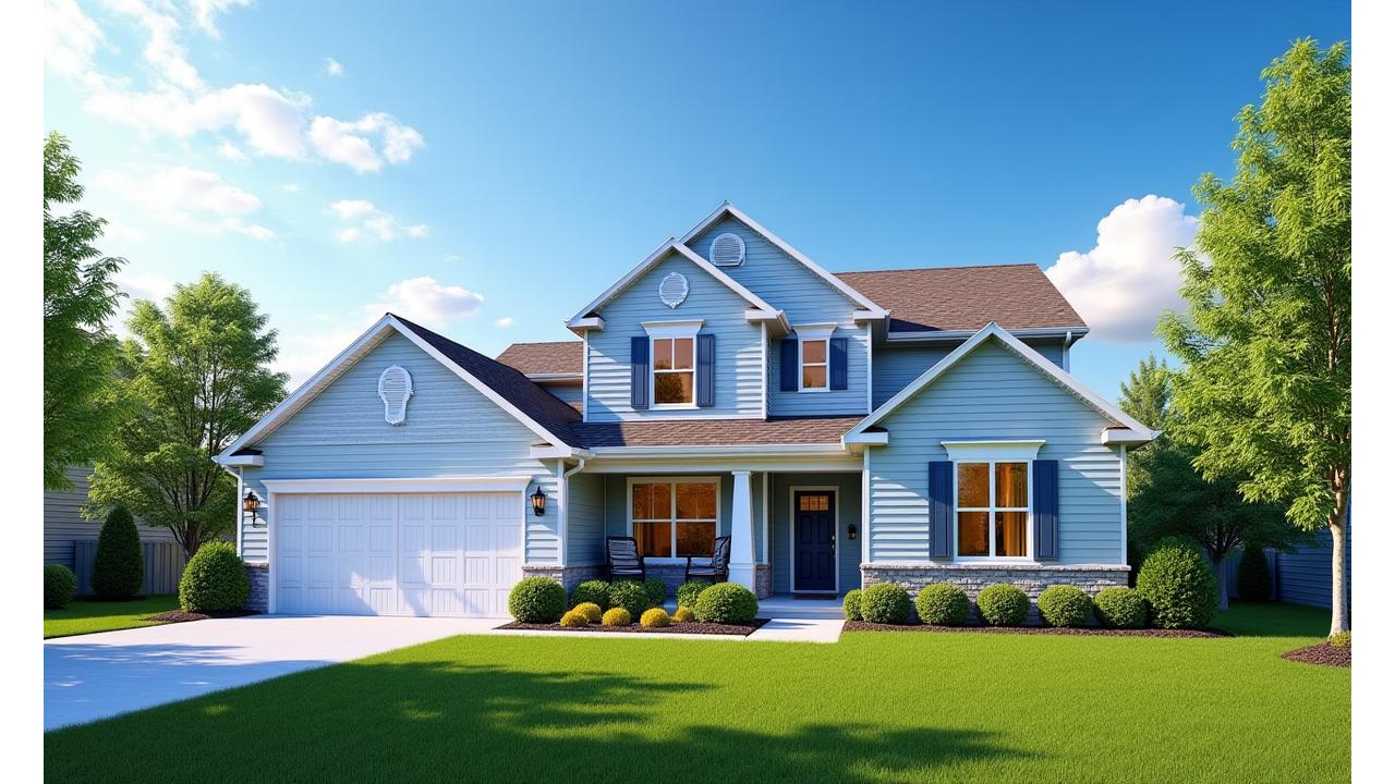 After AI photo enhancement: same property with bright blue sky, vibrant colors, and inviting lighting
