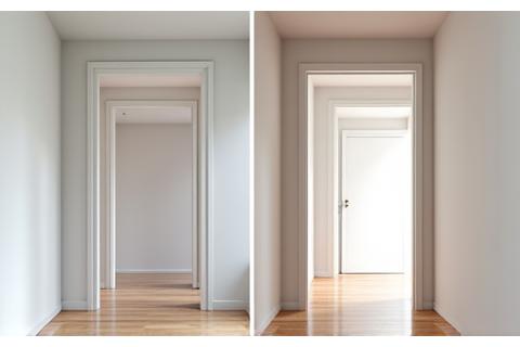 Straightened lines and improved architectural perspective from an original distorted real estate photo