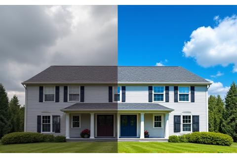 AI-powered intelligent sky replacement turning a grey sky into a vibrant blue