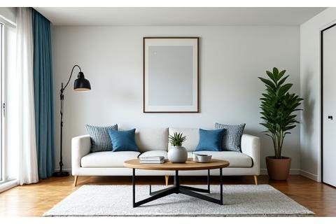 Empty room virtually staged with modern furniture and decor